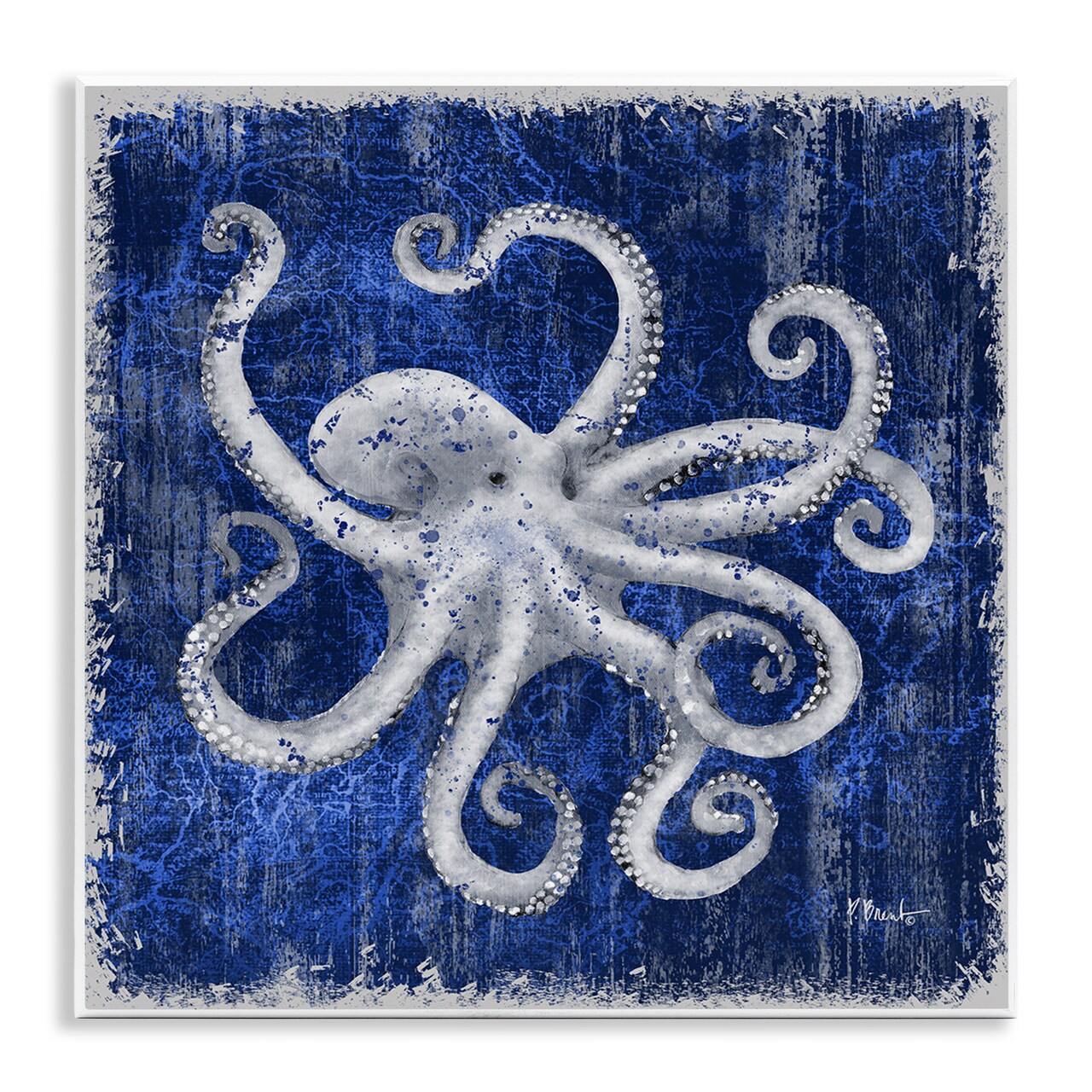 Stupell Industries Rustic Indigo Octopus Wall Plaque Art Design by Paul Brent